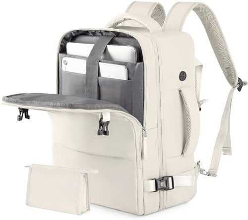 Travel Backpack for Men Women, Carry on Backpack Flight Approved, Personal Item Backpack Bag on Airplanes,Backpacks for Traveling, Travel Essentials,Beige