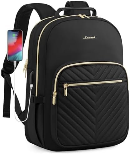 LOVEVOOK Laptop Backpack Purse for Women, Work Travel Computer Bags, College School Backpack for Student Girl, Quilted Casual Daypack with USB Port, Fit 15.6 Inch Laptop, Black