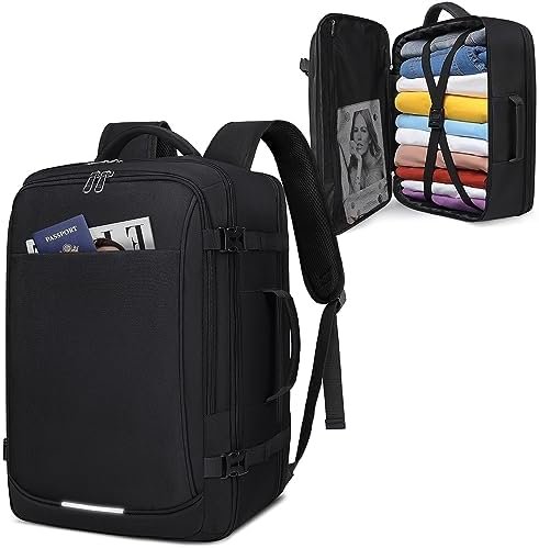 IGOLUMON Travel Backpack for Men Women 40L Flight Approved Carry on Backpack 17 Inch Waterproof Laptop Backpack Large Luggage Daypack Business College Weekender Overnight Backpack with Shoe Bag, Black