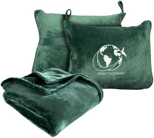 2-in-1 Travel Blanket and Pillow Set Portable Travel Pillow and Soft Blanket with Bag Flight Essentials Car Pillow Travels Gifts Accessories