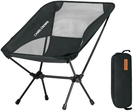 CAMEL CROWN Portable Camping Chair Lightweight Compact Folding Chair Mesh for Outdoor Camp Travel Beach Picnic Festival Hiking Backpacking Black