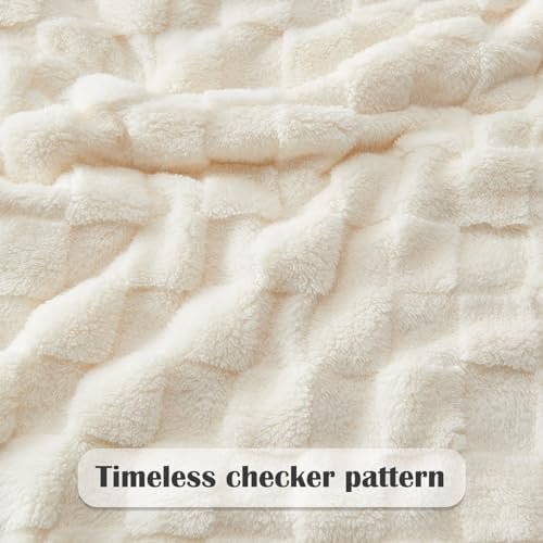 NEWCOSPLAY Super Soft Throw Blanket Ivory Premium Silky Flannel Fleece 3D Checkered Lightweight Bed Blanket All Season Use (Ivory Checkered, Throw(50"x70")) - Image 5