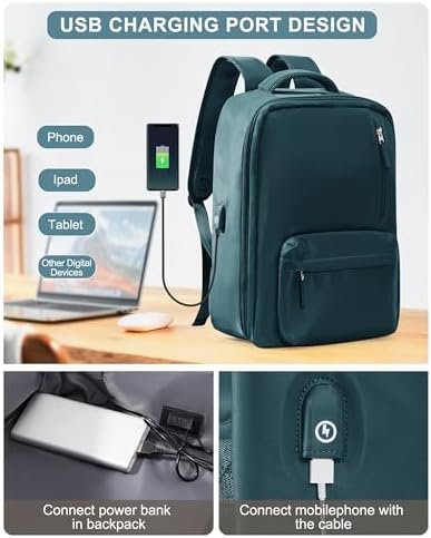 VGCUB Travel Essentials Backpack for Women Men,Laptop Carry on Backpack with Laptop Compartment,Waterproof Work Personal Item Size Backpack with USB Charging Port,Peacock Blue - Image 3