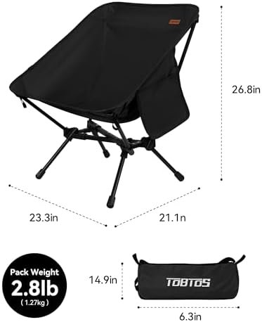 TOBTOS Ultralight Camping Chair, Portable Folding Backpacking Chair, Compact Camping Chair with Carry Bag for Outdoor Camp Hiking Backpack Beach Travel (Black) - Image 3