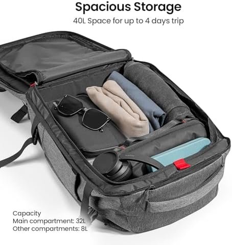 tomtoc Travel Backpack 40L, TSA Friendly Flight Approved Carry-on Luggage Hand Backpack, Water-resistant Lightweight Business Rucksack, Durable Large Weekender Bag Daypack Fits 17.3 Inch Laptop - Image 2