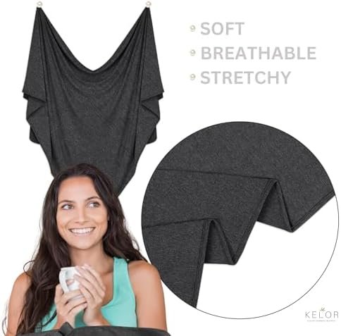 Luxury Viscose derived from Bamboo Wrap Blanket - Stretchy, Lightweight Soft & Breathable - Cooling Viscose with Spandex, Versatile Travel Blanket - Shawl (Grounded Gray, Single-Sided) - Image 3