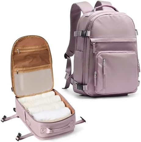coowoz Travel Backpack for Women Man Travel Essentials Mochila de Viaje Personal Item Travel Backpack Carry on Flight Approved with Laptop Shoe Compartment Travel Must Haves Pink Purple