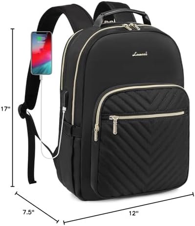 LOVEVOOK Laptop Backpack Purse for Women, Work Travel Computer Bags, College School Backpack for Student Girl, Quilted Casual Daypack with USB Port, Fit 15.6 Inch Laptop, Black - Image 10