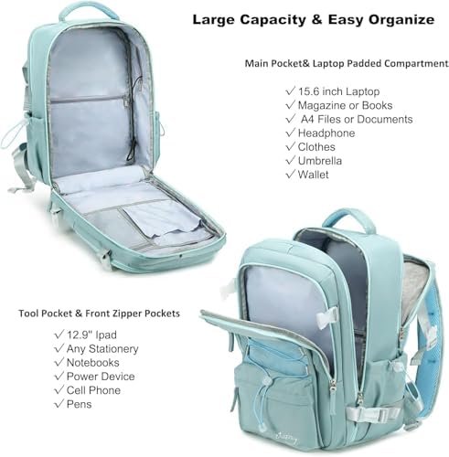 Travel Backpack for Women Men 15.6 Inch Laptop Backpacks with USB Port Carry on Bag Airline Approved Large College School Bookbags Waterproof Work Business Sport Rucksack Casual Daypack (Green) - Image 3