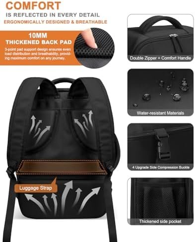 Capolo Travel Backpack for Women Men Waterproof Laptop Backpack Flight Approved Carry On Backpack Overnight Weekender Bag College Bookbag for Business, Work, Traveling Fits 15.6 '' Laptop,Black - Image 6