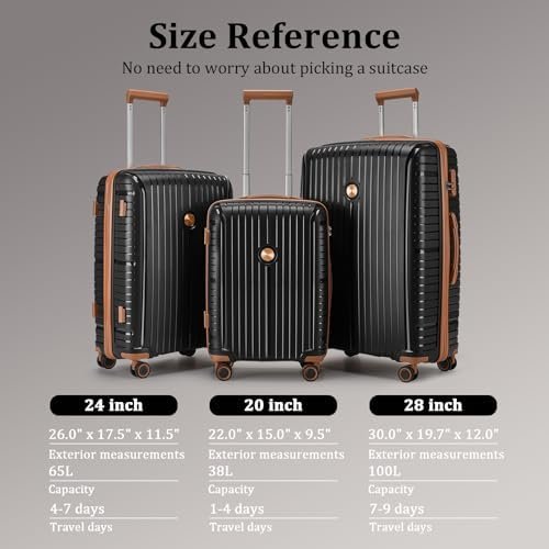 Joyway Luggage Sets 5 Piece Suitcase Set, PP Hardshell Carry on Suitcase Set, Travel Suitcases with Double Spinner Wheels and TSA Lock, Black Brown - Image 2