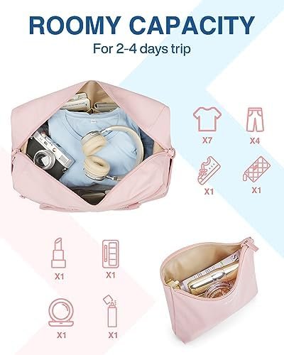 BAGSMART Travel Duffle Bag for Women, Multi Pockets Carry On Weekender Overnight Bag, Large Travel Tote Bag for Personal Items, Pink - Image 2