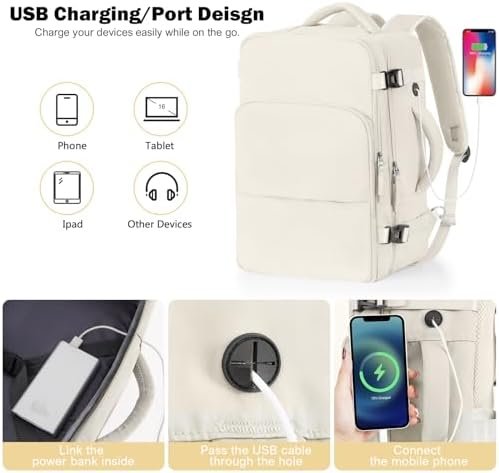Travel Backpack for Men Women, Carry on Backpack Flight Approved, Personal Item Backpack Bag on Airplanes,Backpacks for Traveling, Travel Essentials,Beige - Image 4