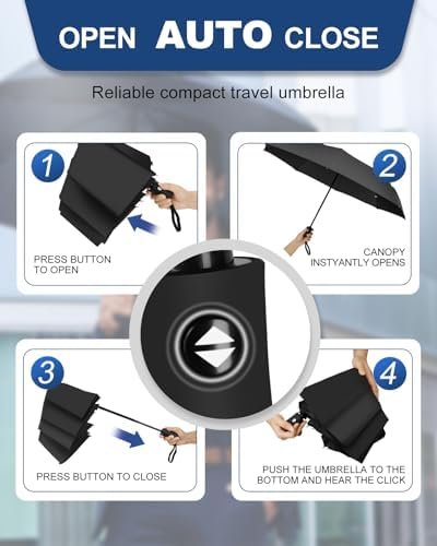Compact Travel Umbrella, Folding Small Mini Windproof Umbrella, Lightweight Portable Parasol for Backpack Purse, Car Backpack Purse Automatic Umbrellas for Rain - Image 5