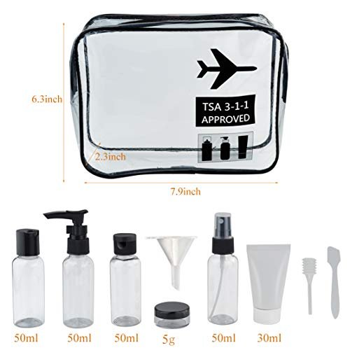 Travel Bottles and TSA Approved Toiletry Bag, Clear Quart Size with Leak-Proof Travel Containers Set Makeup Bag Accessories for Liquids Carry-On Luggage Compliant for Airplaine - Image 3