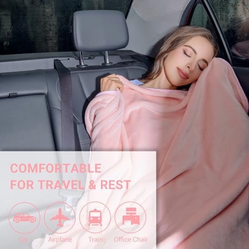 3 in 1 Travel Pillow and Blanket Set, Premium Soft 300 GSM Thick Airplane Blanket Compact with Bag for Long Trips Essentials, Hand Luggage Sleeve and Backpack Clip (Pink) - Image 6