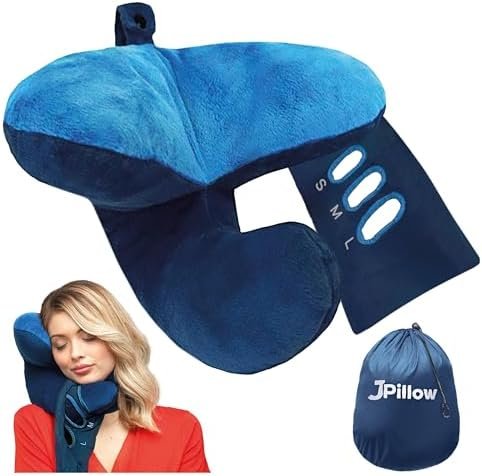Travel Pillow Plus Wrap. Chin Supporting Travel Pillows for Airplane Sleeping - Flight Pillow Supports Your Head, Neck & Chin, 2024 Updated Version, (Blue 2-Tone)