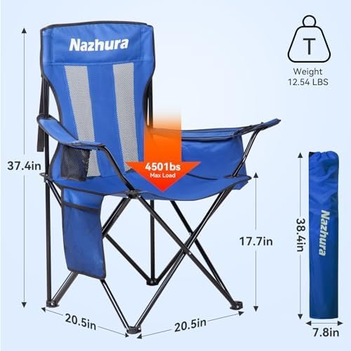 Nazhura 2 Pack Outdoor Camping Chairs Folding/Foldable/Portable with Cooler Pouch, Mesh Backrest and Cup Holder Pocket (Blue, 2 Pack) - Image 3