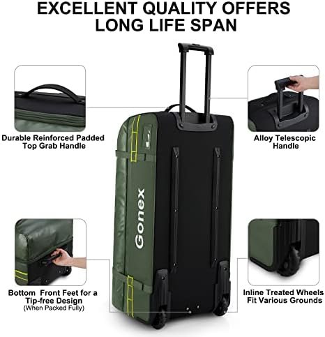 Gonex Rolling Duffle Bag with Wheels, 100L Water Repellent Large Wheeled Travel Duffel Luggage with Rollers 33 inch, Olive Green - Image 5