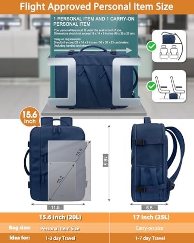 Capolo Travel Backpack for Women Men Waterproof Laptop Backpack Flight Approved Carry On Backpack Overnight Weekender Bag College Bookbag for Business, Work, Traveling Fits 15.6 '' Laptop,Navy Blue - Image 6