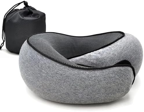 RURING Travel Pillows for Airplanes, Travel Neck Pillow Travel Pillow, Neck Pillow Airplane Memory Foam Travel Pillow 360 Degree Support Stowable Pillows for Airplanes Offices and Cars (Dark Gray)
