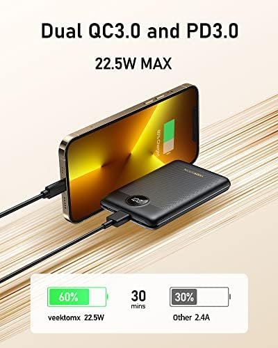 VEEKTOMX Mini Power Bank 10000mAh, 22.5W Fast Charging Small Portable Charger with PD 3.0 & QC 3.0,USB C Slim Lightweight iPhone Charger, Dual Output Compatible with iPhone, Samsung,Travel Must Haves - Image 3