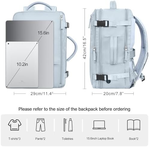 Travel Backpack for Men Women, TSA Friendly Flight Approved Carry-on Luggage Hand Backpack Underseat Personal Item, Business Work Gym Bag, Travel Essentials, Light Blue - Image 4