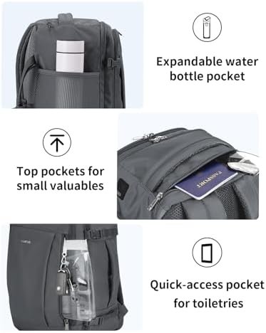 ECOHUB 17'' Travel Backpack, Personal Item Backpack with 13 Pockets, Flight Approved Carry on Backpack with USB Port & Luggage Sleeve, Travel bag for Men & Women, Water Resistant Backpack, Grey - Image 6