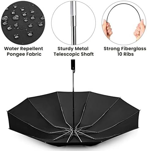 G4Free Large Umbrella 54 Inch Windproof Travel Umbrellas for Rain, Small folding Compact Reverse Umbrella with 10 Ribs Automatic Open Close (Black) - Image 8