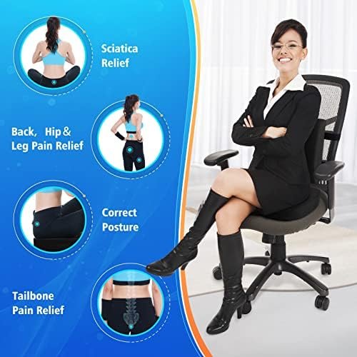 Seat Cushion, Lumbar Support Pillow with Adjustable Strap-Chair Cushions for Sciatica Pain Relief-with Washable Cover Memory Foam for Car, Travel and Wheelchair-Black - Image 2