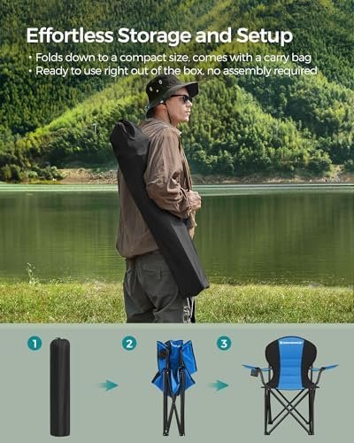SONGMICS Folding Camping Chair, Supports 551 lb, with Comfortable Sponge Seat, Heavy Duty Structure, Cup Holder, Outdoor Picnic Chair - Image 7