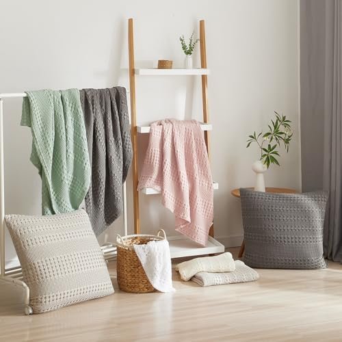 PHF 100% Cotton Waffle Weave Throw Blanket for Couch - Lightweight Washed Cotton Throw Blanket for Bed - 50"x60" Aesthetic Breathable Blanket for Room Decor & Office - Oatmeal - Image 7