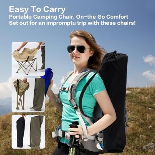 Camping Chair, Folding Chair Portable Collapsible Chair with Side Pocket, Lightweight Foldable Chair for Outdoor Camping, Travel, Beach and Sports, Storage Bag Supports 400LBS Khaki - Image 6