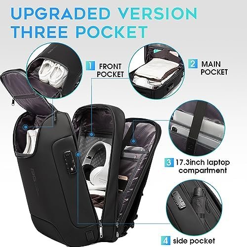 BANGE Men's Anti-Theft Backpack,Waterproof Fashion Travel Backpacks,High Tech Backpack with USB3.0 Charging Port,Business Laptop Backpack Fits 17.3 Inch Notebook… - Image 2