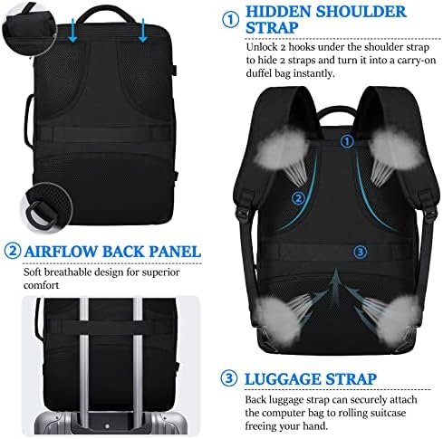 IGOLUMON Travel Backpack for Men Women 40L Flight Approved Carry on Backpack 17 Inch Waterproof Laptop Backpack Large Luggage Daypack Business College Weekender Overnight Backpack with Shoe Bag, Black - Image 5