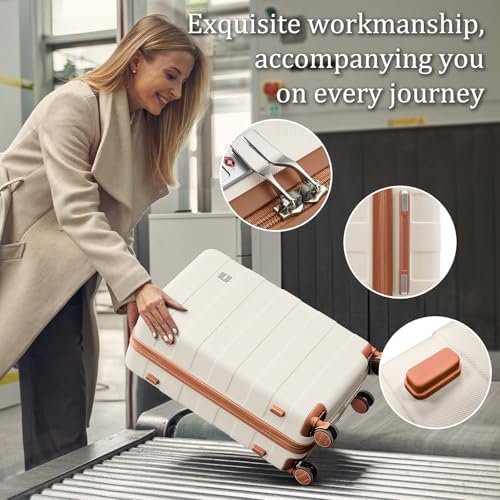imiomo 3 Piece Luggage Sets,Suitcase with Spinner Wheels,Luggage Set Clearance for Women, Lightweight Rolling Hardside Travel Luggage with TSA Lock (Beige, 5PCS) - Image 6