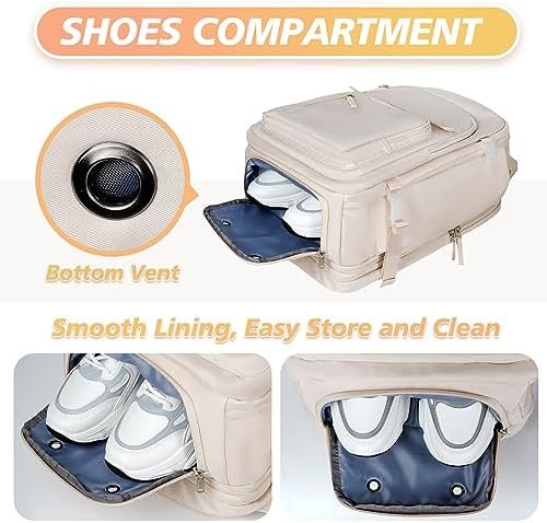 Travel Backpack for Women, Extra Large 40L Flight Approved Carry on Backpack, Expandable Weekender Bag Fit 17 Inch Notebook, College Business Casual Daypack with Shoe Bag, Beige - Image 4