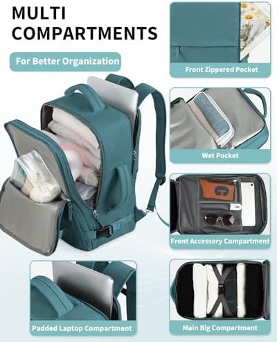 Travel Backpack for Women Men, Carry On Backpack with USB Charging Hole, 17 Inch Laptop Backpack Flight Approved Luggage, Large Waterproof Personal Item Bag for Weekender, Travel, College, Blue - Image 3