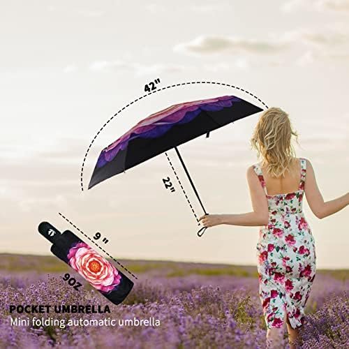 SIEPASA Automatic Travel Compact Umbrella-Small Folding Umbrellas for Rain, Lightweight Small Portable Umbrella, Small Sun & Rain Windproof Umbrella, on the go umbrella.(Camellia Flower) - Image 4