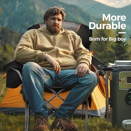 ALPHA CAMP Oversized Camping Folding Chair, Heavy Duty Support 450 LBS Steel Frame Collapsible Padded Arm Chair with Cup Holder Quad Lumbar Back, Portable for Outdoor - Image 9