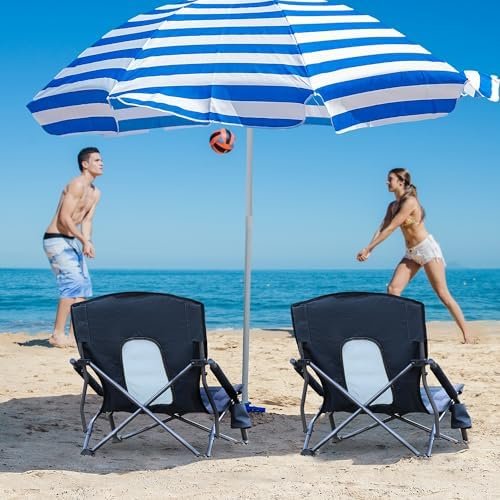 PORTAL Beach Camping Folding Chairs for Adults Low Portable Chair with Cup Holder High Mesh Back for Outdoor Lawn Sand Travel Festival Concert, 300LBS - Image 6