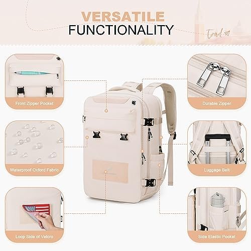 Maelstrom Travel Backpack for Women Men,25L Laptop Backpack Fits 17-Inch Laptop,Waterproof Carry On Backpack for Airplanes with Detachable Crossbody Bag&Shoe Compartment,Beige, Medium - Image 5