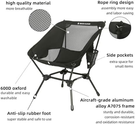 ROCK CLOUD 2 Pack Portable Camping Chair Ultralight Folding Chairs Outdoor for Camp Hiking Backpacking Lawn Beach Sports, Black - Image 5