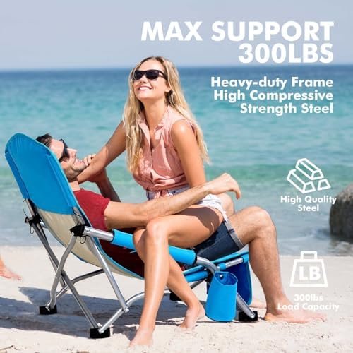 AKSOUL Folding Beach Chair for Adults: Low/High Back Chairs with Carry Bag - Extra Wide Seat Chair with Comfortable Pillow & Storage Pocket (1 Pack & 2 Pack, Blue) - Image 4