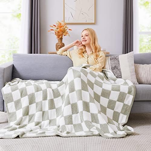 WRENSONGE Checkered Throw Blanket, Sage Green Microfiber Soft Cozy Fluffy Warm Hand Made Throw Blankets for Couch, Sofa, Chair, Bed, Camping, Picnic, Travel Lightweight Bed Blanket - 50"*70" - Image 2