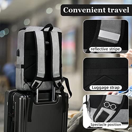 YALUNDISI Laptop Backpacks Travel Backpack Carry On Backpack Casual Daypack with USB Charging Port for Men Women Grey - Image 6