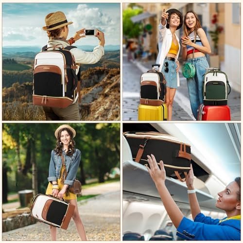 ETRONIK Travel Backpack for Women, Carry on Backpack Flight Approved with Shoe Compartment & Wet Pocket, Personal Item Travel Bags Fit 17.3" laptop, Travel Work Business Backpack, Beige-black-brown - Image 7