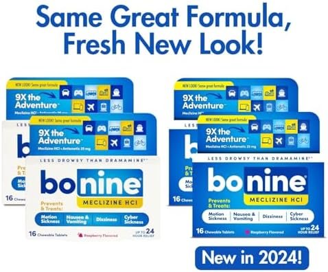 Bonine Non-Drowsy Motion Sickness Relief - 32 Chewable Tablets with Meclizine HCL 25mg - Non Drowsy Medicine for Nausea or Motion Sickness - Cruise Essentials - Raspberry Flavor - Image 2