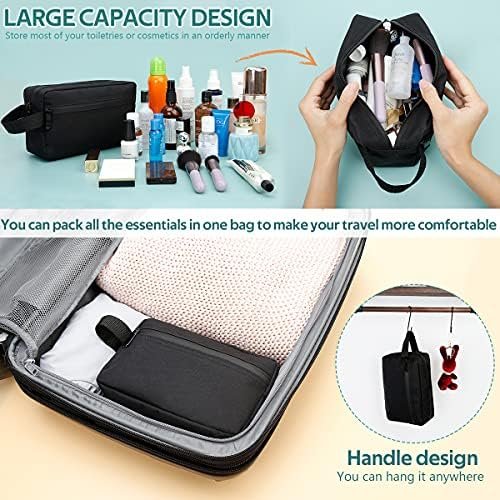 FUNSEED Travel Toiletry Bag for Women and Men, Water-resistant Shaving Bag for Toiletries Accessories, Foldable Storage Bags with Divider and Handle for Cosmetics Brushes Tools (Black) - Image 3