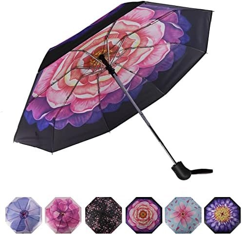 SIEPASA Automatic Travel Compact Umbrella-Small Folding Umbrellas for Rain, Lightweight Small Portable Umbrella, Small Sun & Rain Windproof Umbrella, on the go umbrella.(Camellia Flower) - Image 5
